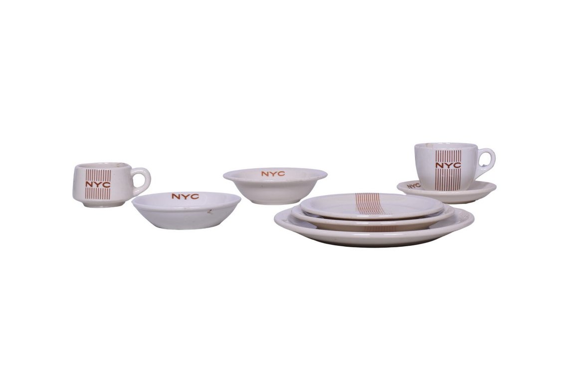 Collection of New York Central Railroad Dining Car China - Mercury Cups, Saucers, Plates