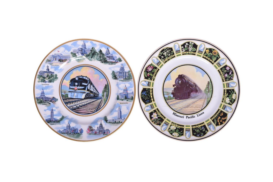 Pair of Missouri Pacific Lines Railroad China Service Plates - State Flowers and State Capitols