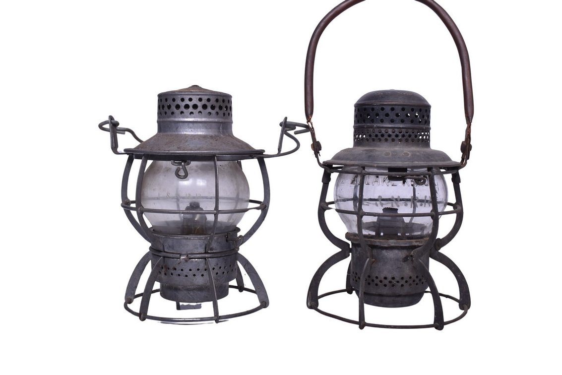 Pair of Louisville and Nashville Railroad Lanterns with Etched Globes