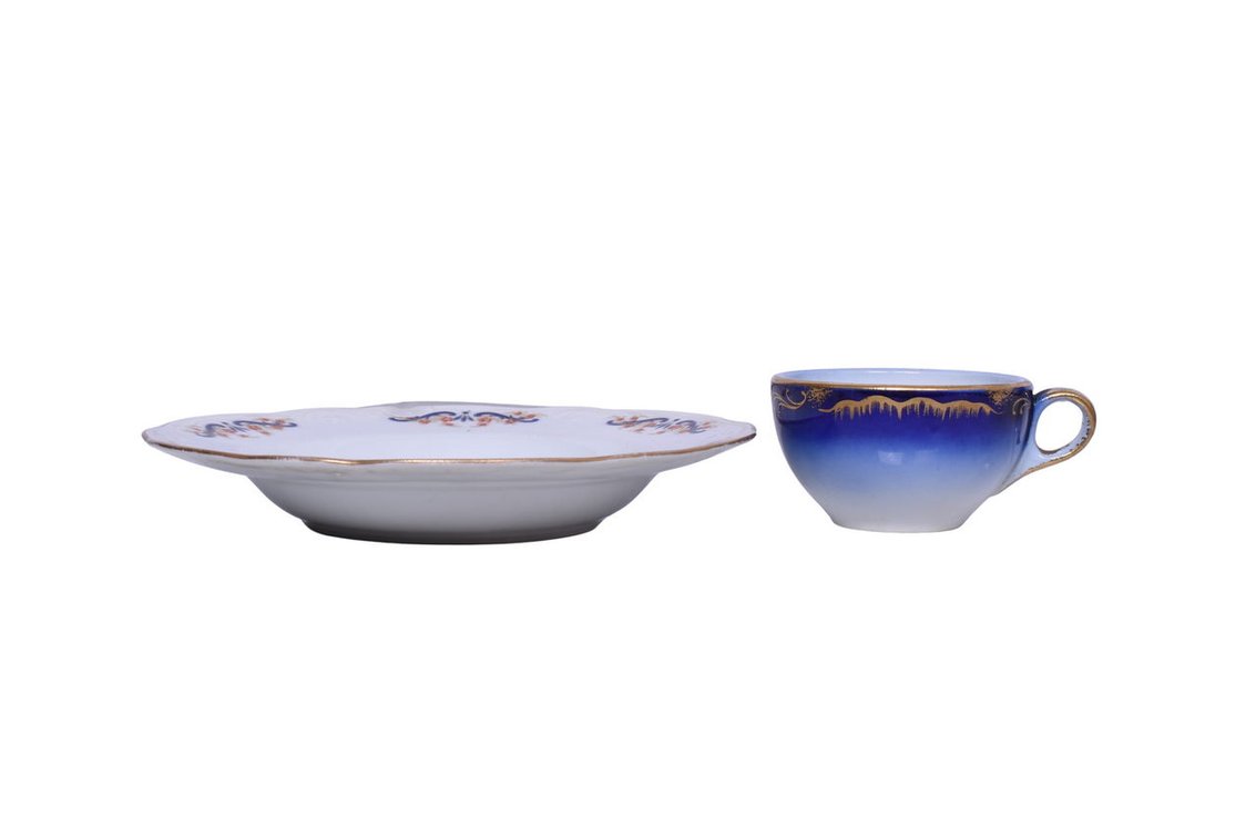 Two Pieces of Baltimore & Ohio Railroad Dining Car China - Royal Blue Cup and Sweetbriar Bowl