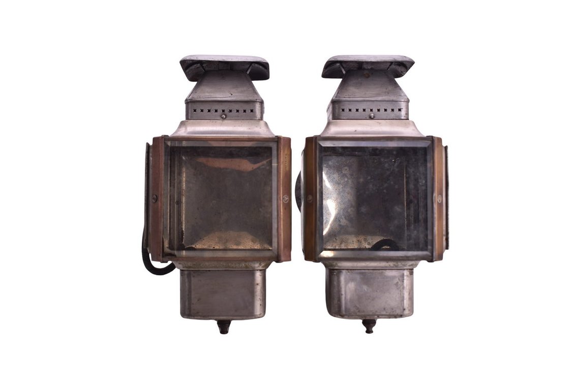 Matched Pair of Electrified Adlake Square Marker Lamps