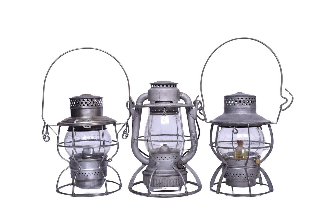 Trio of West Coast Railroad Lanterns - Union Pacific, Northern Pacific, Chicago Burlington and Quincy