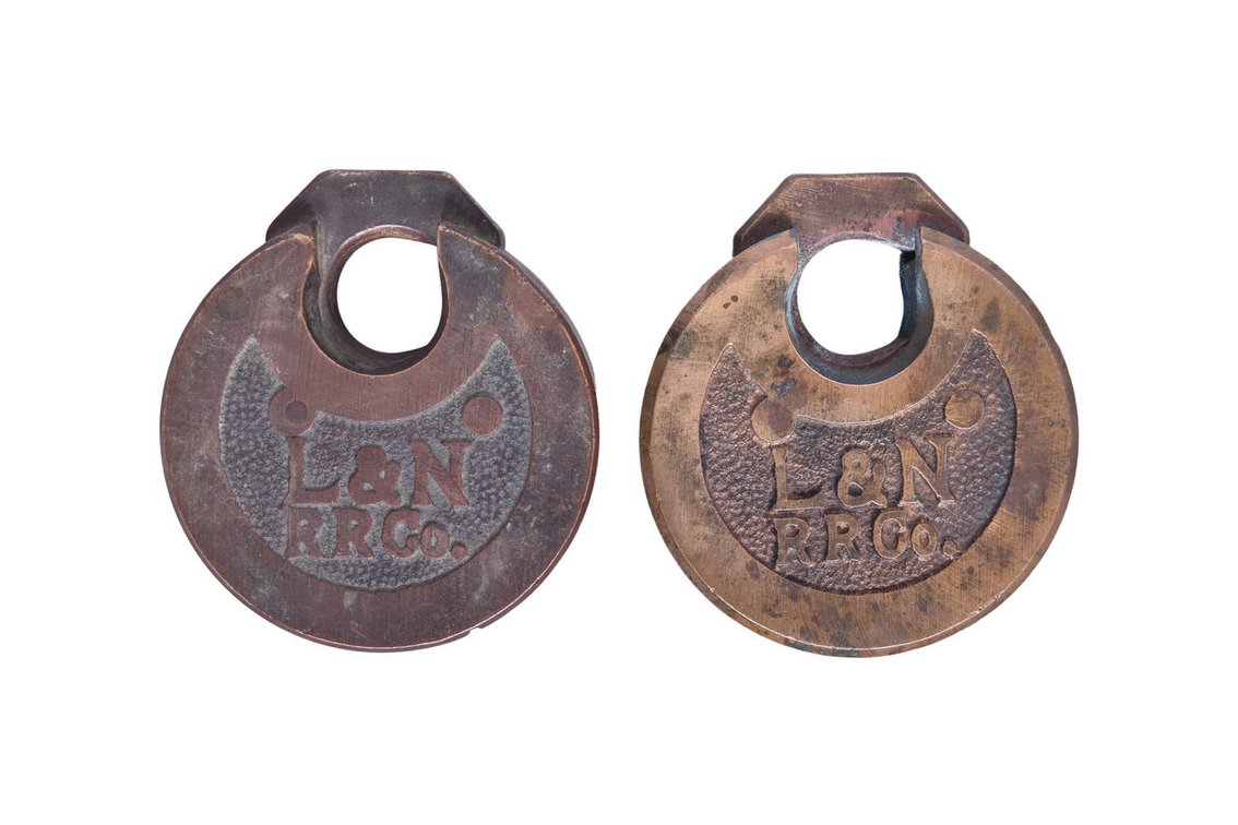 Pair of Louisville and Nashville Railroad Pancake Six Lever Brass Locks
