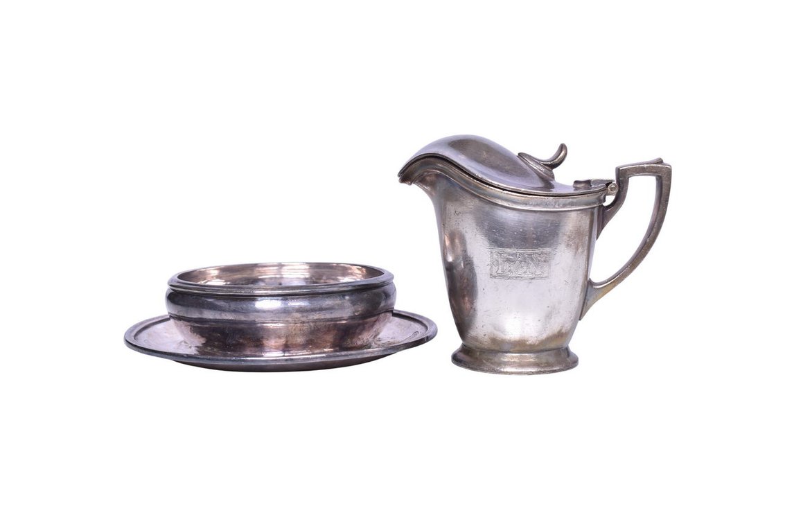 Pair of Louisville and Nashville Railroad Silver Dining Car Items - Creamer and Nut Bowl