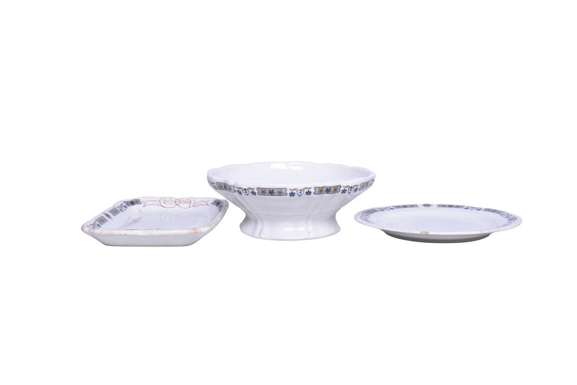 Three Pieces of Erie Railroad China Susquehanna Compote Bowl, Rectangular Platter, and Plate