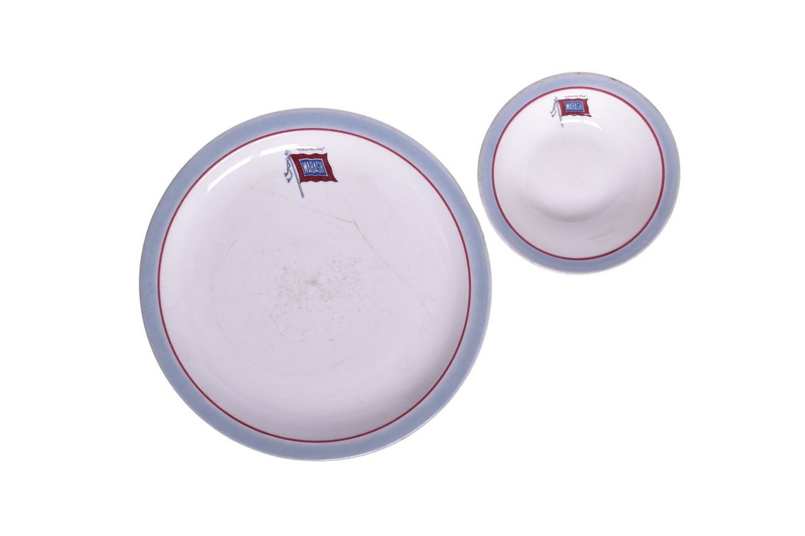 Wabash Railroad China Banner Dinner Plate and Small Bowl