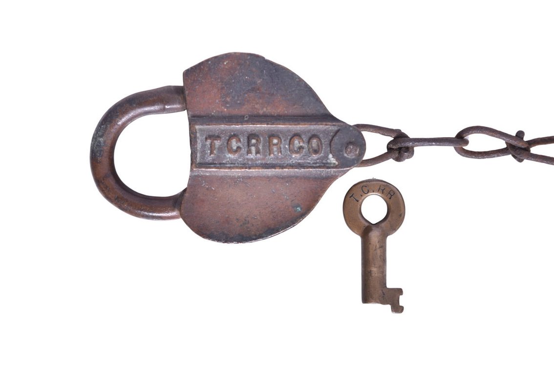 Tennessee Central Railroad Co. Heart-Shaped Brass Railroad Lock with Key