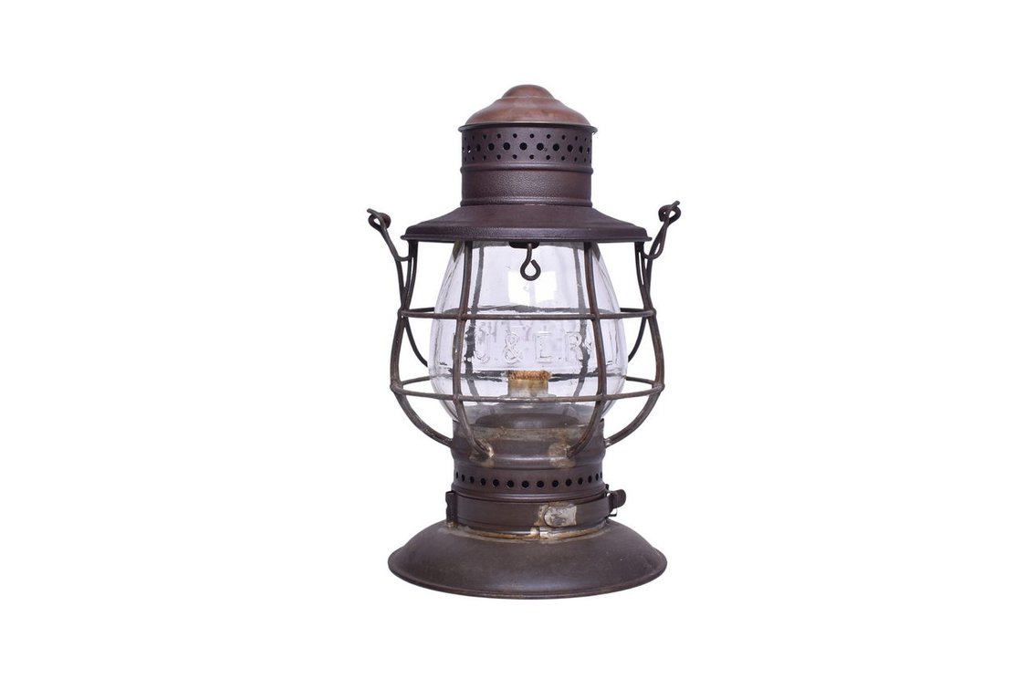 C.T. Ham Brass Top Bell Bottom Lantern with Elgin, Joliet & Eastern Railroad Clear Cast Globe