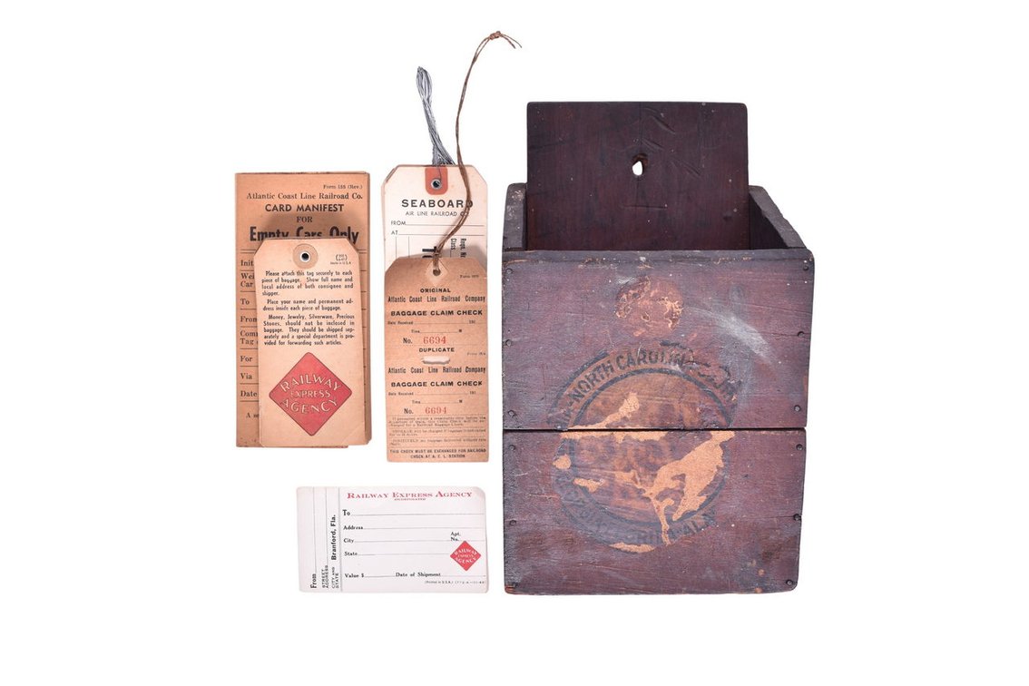 Atlantic Coast Line Railroad Wooden Depot Wall Paper Holder w/ Papers