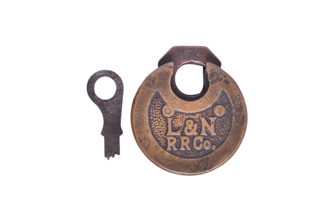 Louisville and Nashville Railroad Six Lever Brass Pancake Lock w/ Key