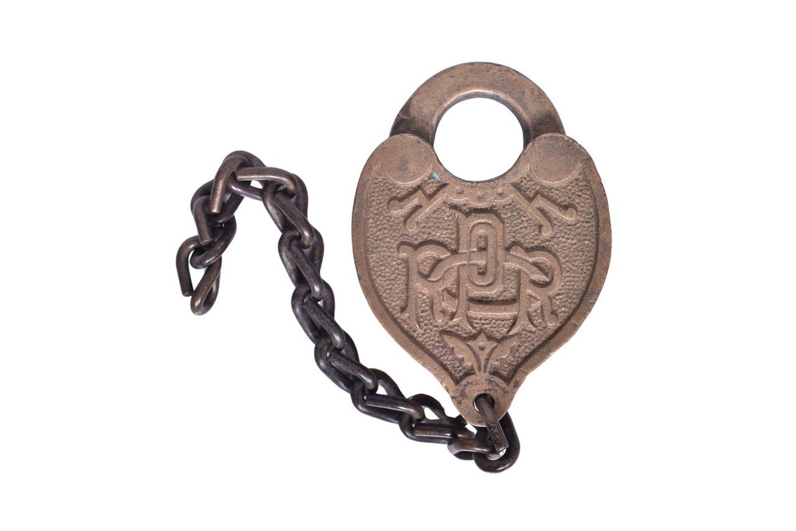 A&W Pennsylvania Railroad Co. Fancy Cast Brass Heart Shaped Lock