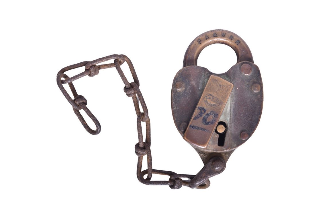 Pittsburgh Akron & Western Railroad A&W Brass Heart Shaped Lock