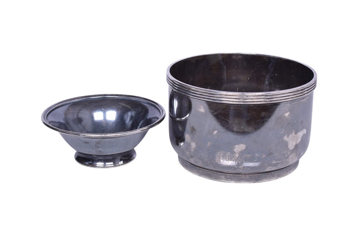 Pair of New York Central Dining Car Silver - Ice Bucket & Bowl