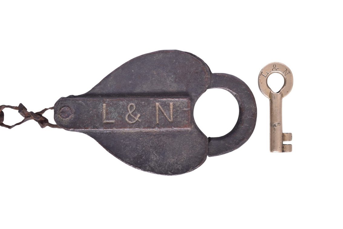 Louisville and Nashville Railroad Brass Heart Shaped Lock W/ Key