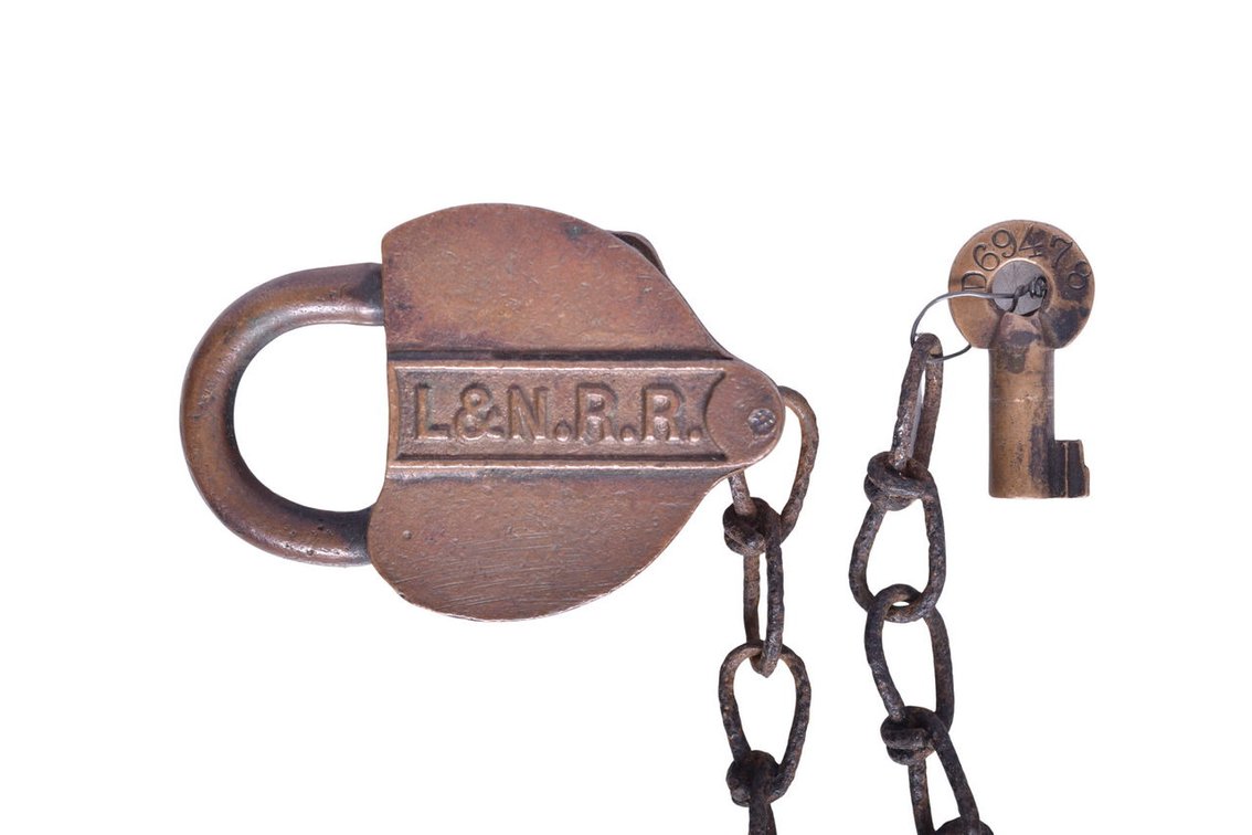 Louisville and Nashville Railroad Brass Heart Shaped Lock w/ Key