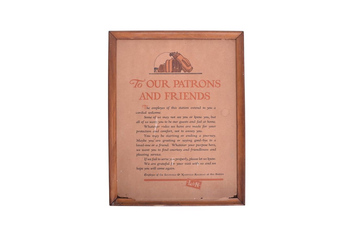 Louisville and Nashville "Patrons and Friends" Depot Poster / Sign