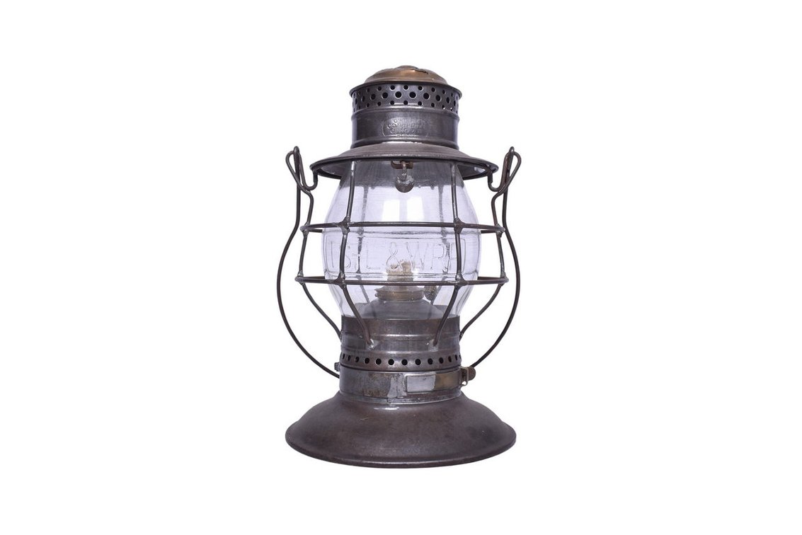 Hukill-Hunter Co. Brass Top Bell Bottom Railroad Lantern with Clear Cast Toledo St. Louis & Western Railroad Globe
