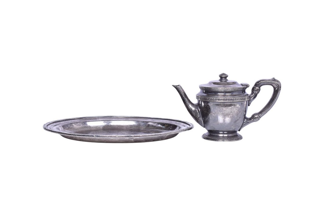 Two Pieces of New Haven Railroad Dining Car Silver- Meat Dish, Teapot