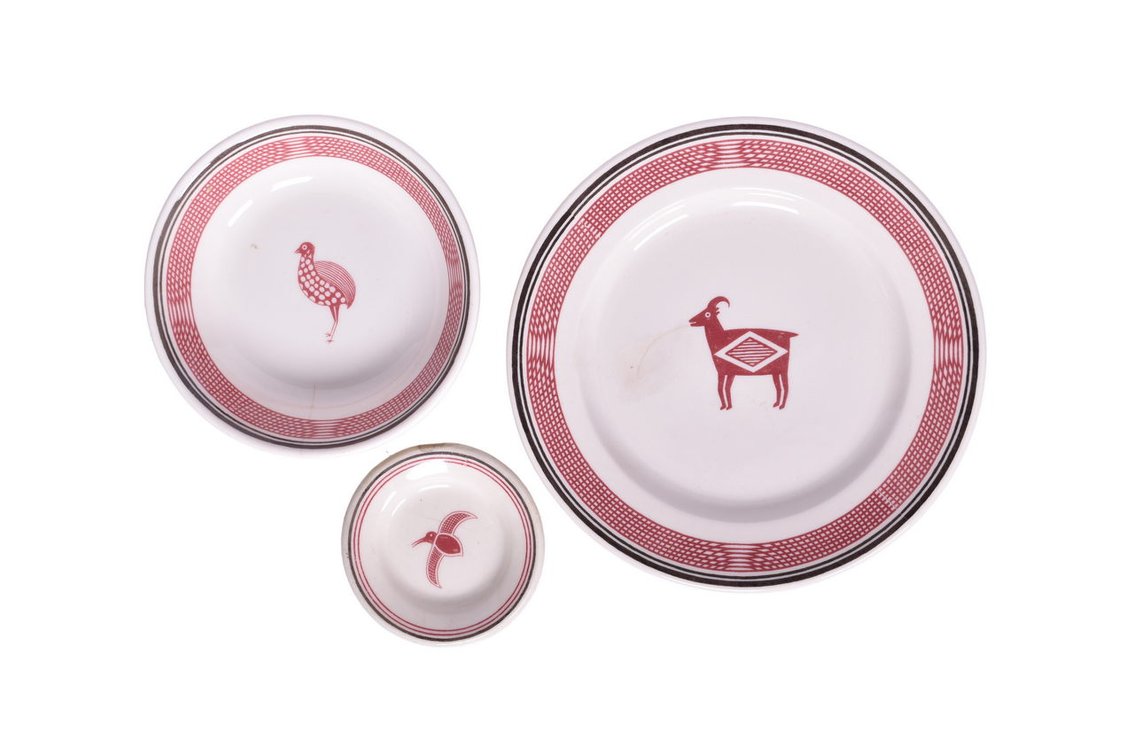 3 Pieces of Athison, Topeka, and Santa Fe Dining Car China - Round Plate, Baker's Dish, Butter Pat