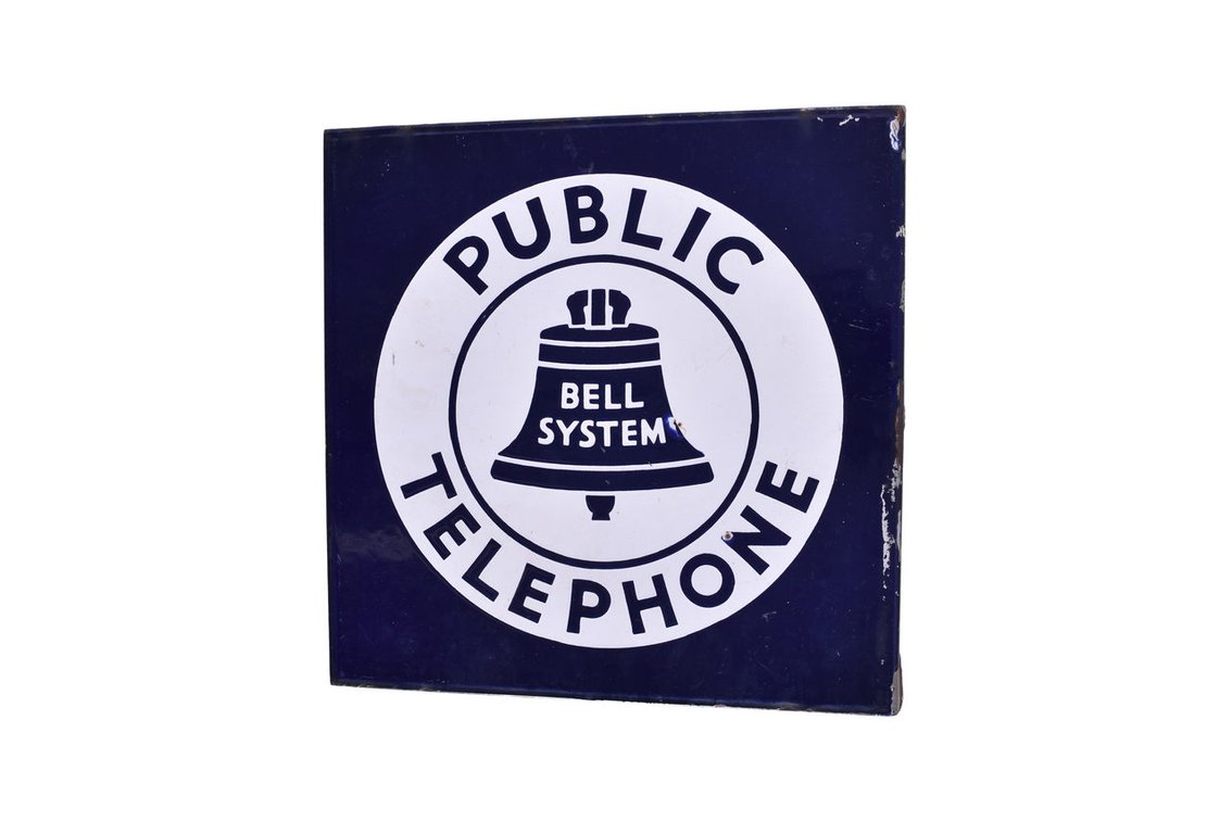 Bell System Double Sided Porcelain Telephone System Flange Sign