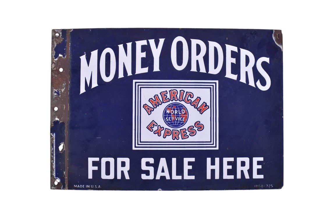 Double-Sided Porcelain American Express Money Orders For Sale Here Sign