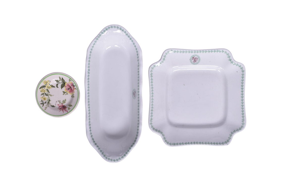Three Pieces of Atlantic Coast Line Dining Car China - Celery Tray, Square Tray, Butter Pat