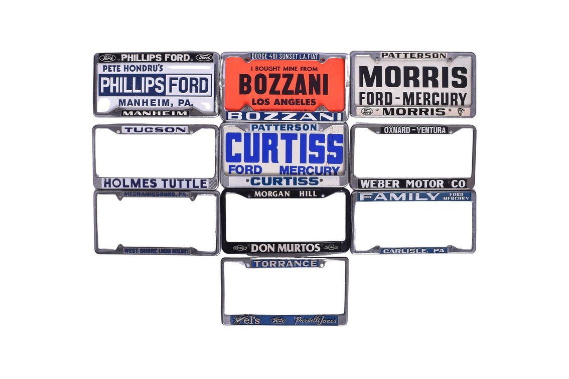 Ten Metal License Plate Frames - Dealerships Ford, Mercury, Lincoln, Chevy and Dodge