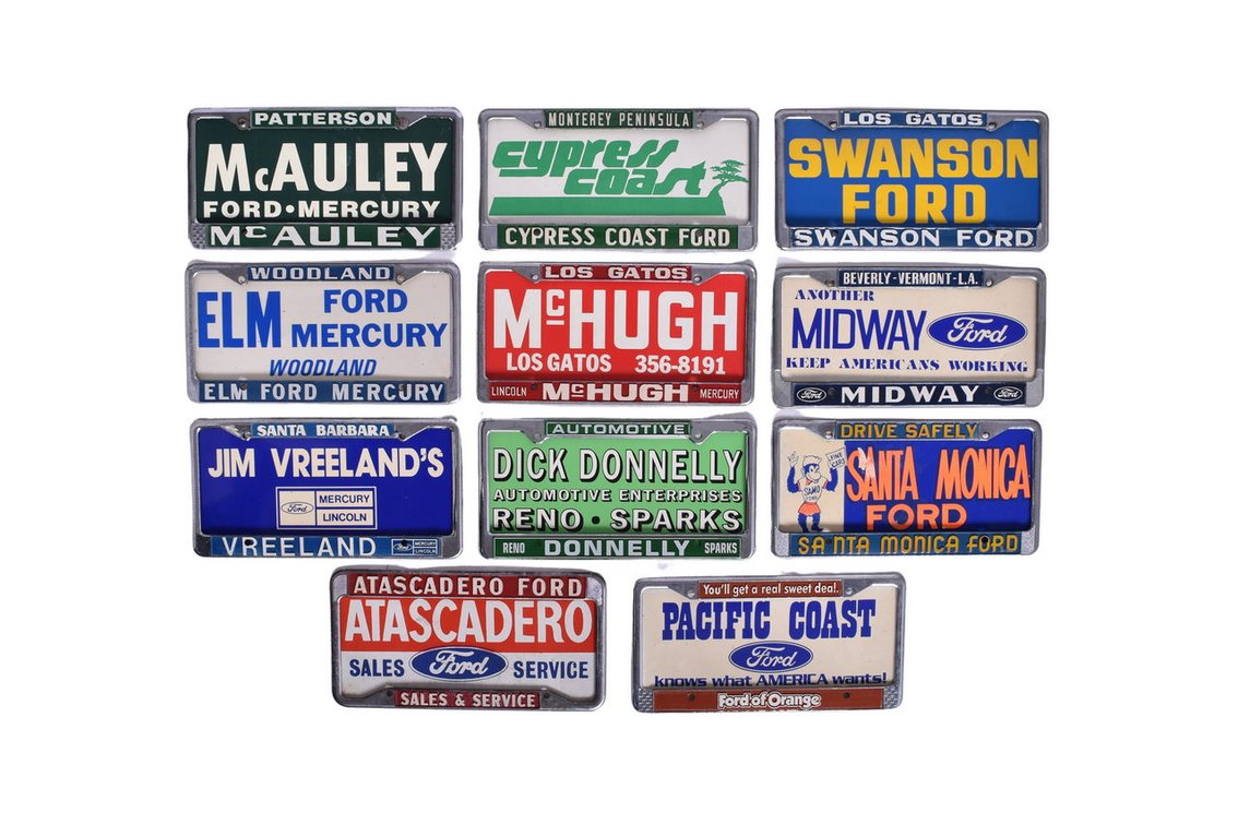 Ten Metal License Plate Frames - Dealerships Ford, Mercury, and Lincoln