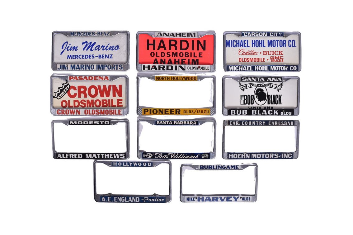 Ten Metal License Plate Frames - Dealerships Mercedes-Benz, Pontiac, and Oldsmobile