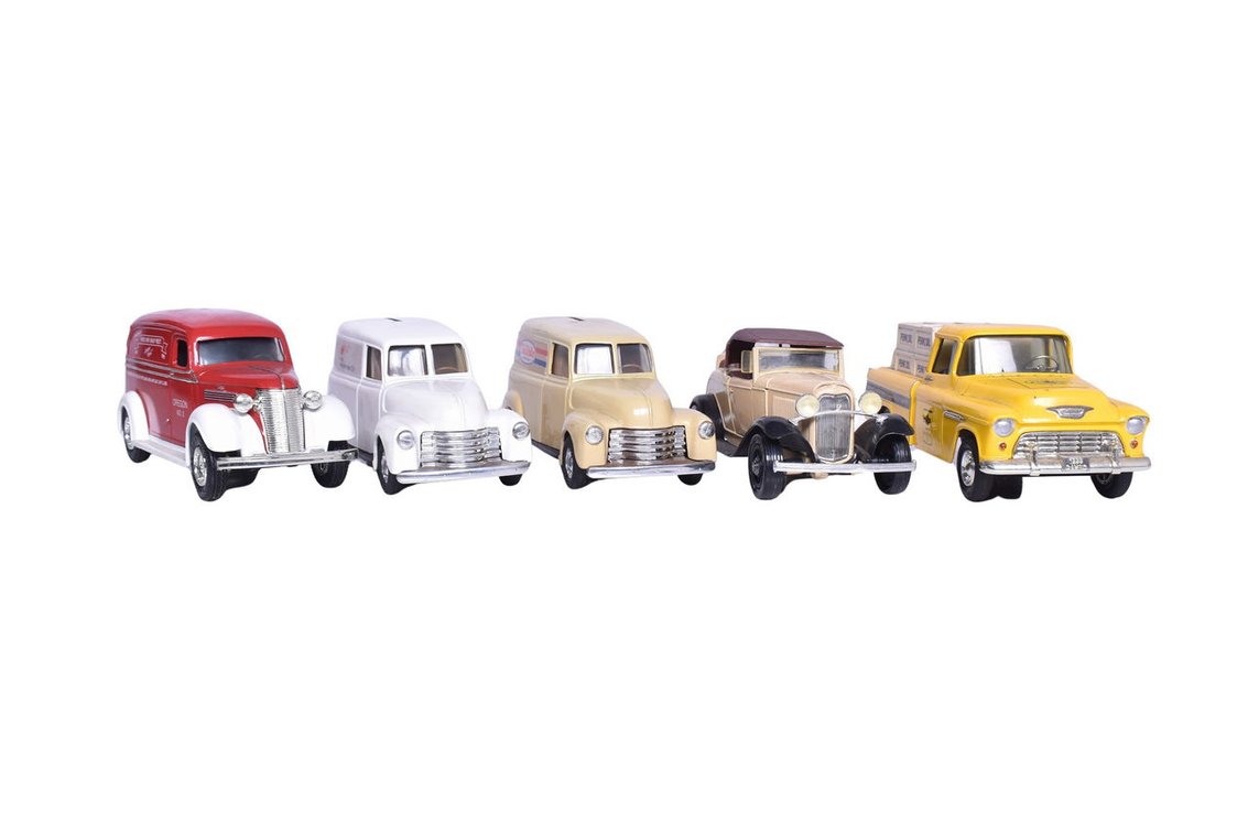 Five ERTL Model Car Coin Banks
