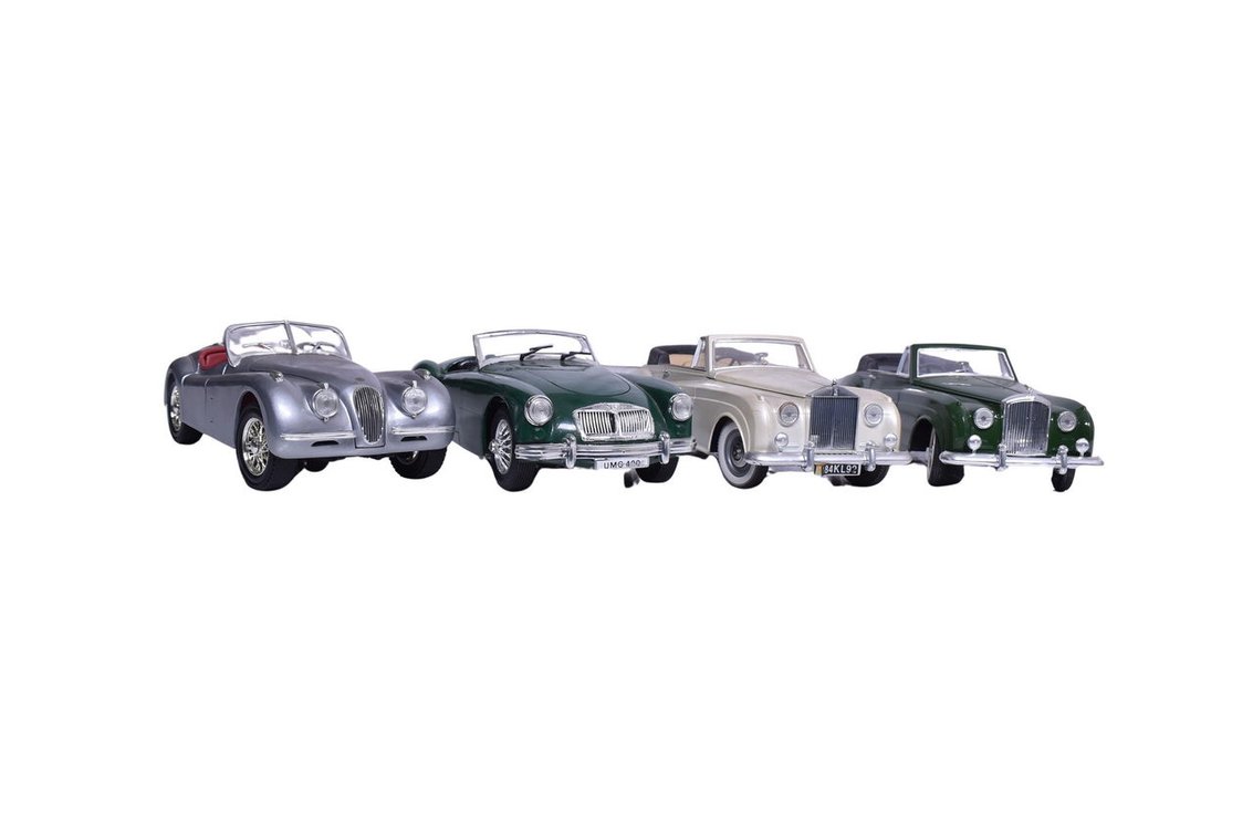 Four Larger Scale Model Cars - Bentley, Rolls Royce, Jaguar, MGA