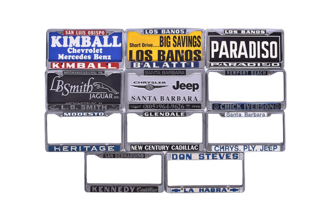 Eleven License Plate Frames - Dealerships Chevrolet, Mercedes-Benz, Cadillac, Jaguar