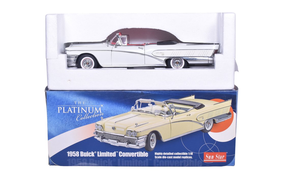 Sun Star 1:18 Diecast 1958 Buick Limited Convertible -  Glacier White