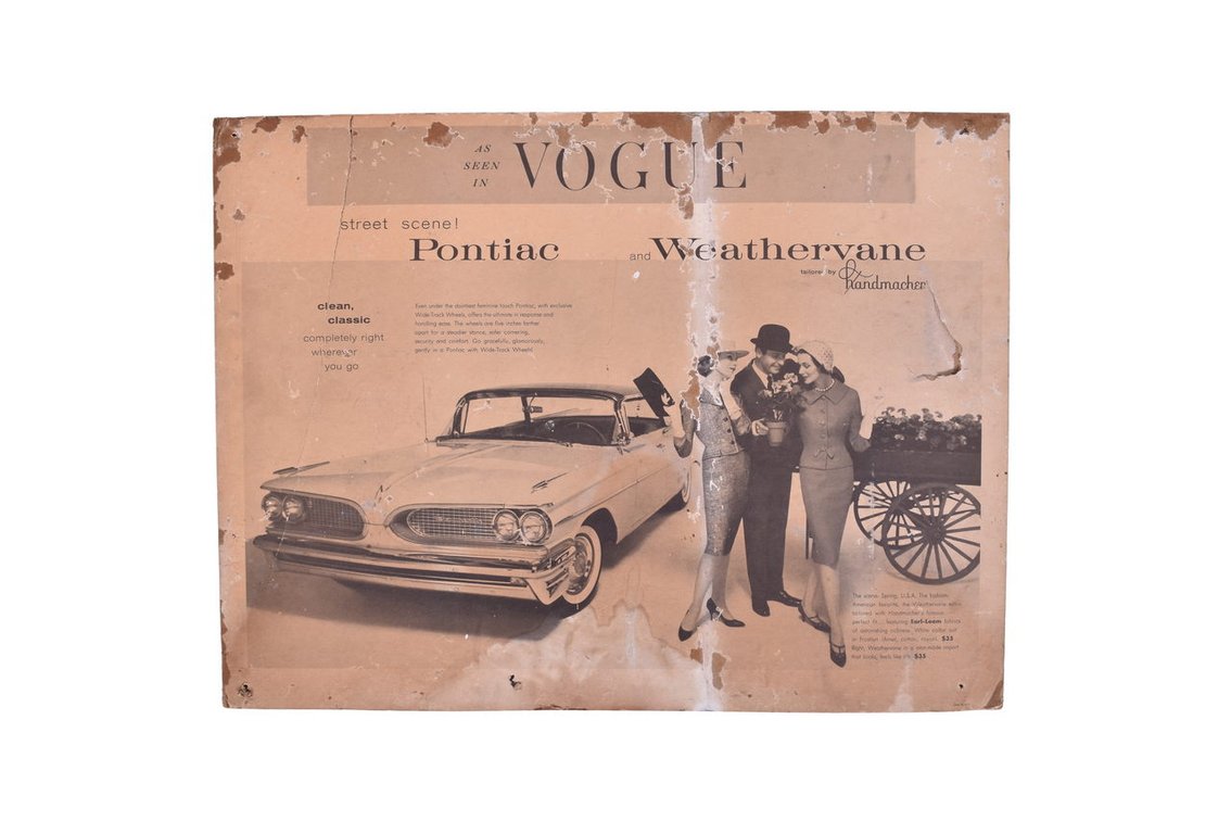 1959 Pontiac Bonneville and Weathervane Cardboard Car Dealership Display Sign