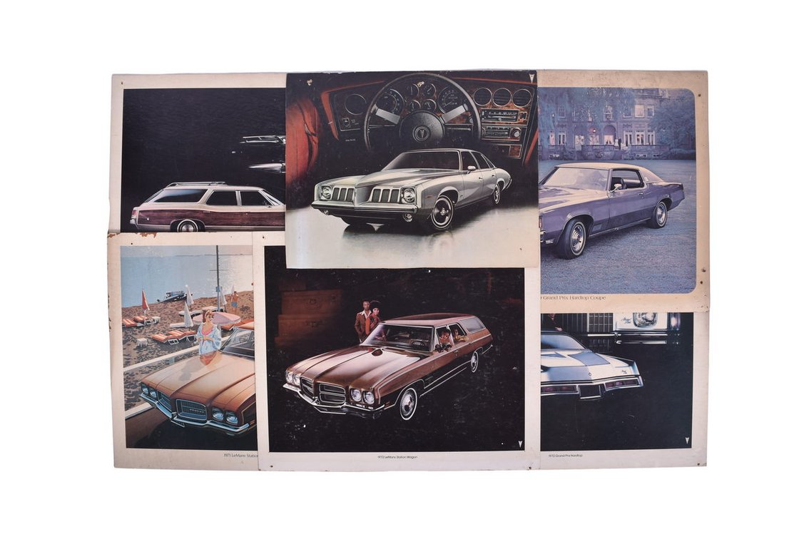 Six Pontiac Car Dealership Advertising Signs 1970-1973 Grand Prix, Le Mans, Grand Safari, Grand Am