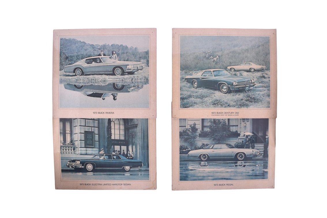 Four Buick Car Dealership Advertising Signs 1973 Regal, Century 350, Riviera, Electra Limited
