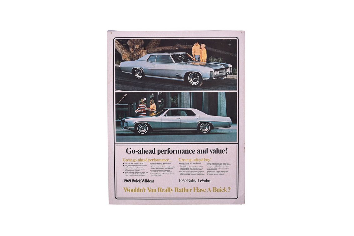 1969 Buick Car Dealership Double Sided Advertising Sign - Wildcat, LeSabre