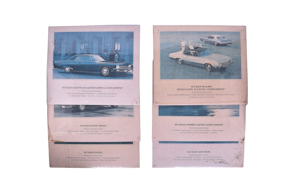 Six Buick Car Dealership Advertising Signs 1972 LeSabre, Skylark, Riviera, Estate Wagon, Electra 225 Custom Limited, Centurion
