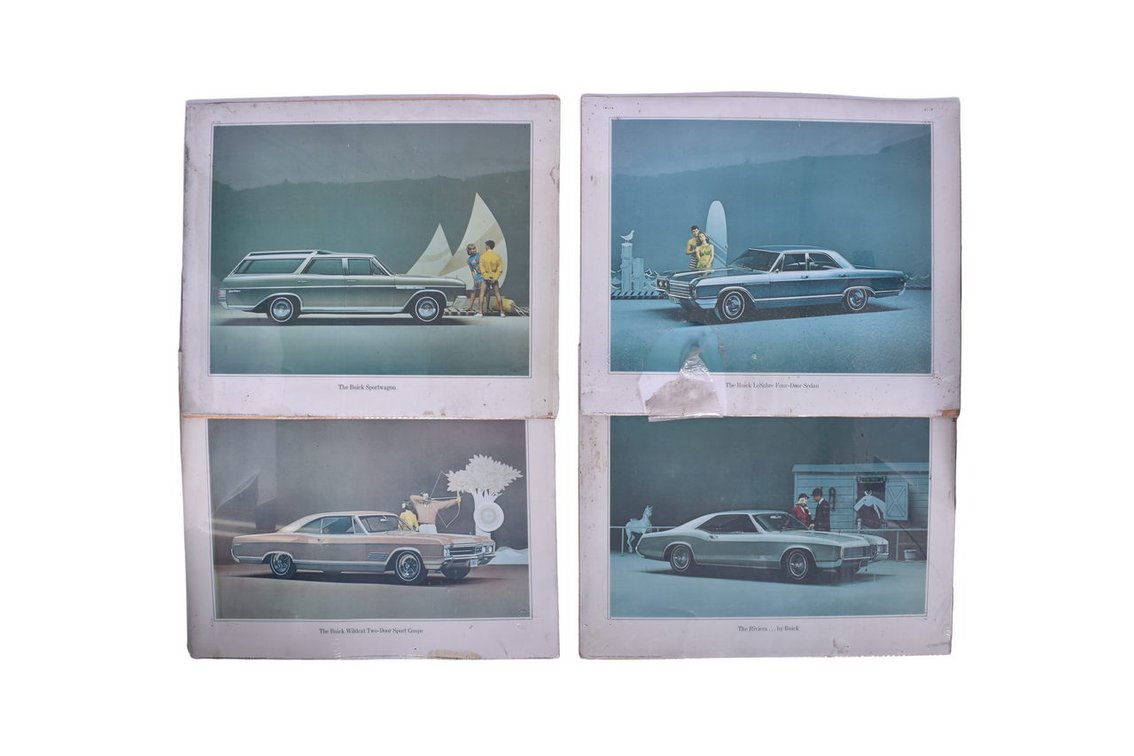 Four Buick Car Dealership Advertising Signs 1966-1968 Riviera, LeSabre, Sportwagon, Wildcat