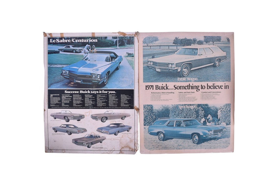 Two Buick Car Dealership Advertising Poster Signs 1971 Estate Wagon, Sportwagon, LeSabre, Centurion