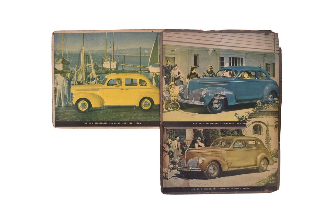 Three Studebaker Car Dealership Advertising Prints 1940 President, Champion, Commander