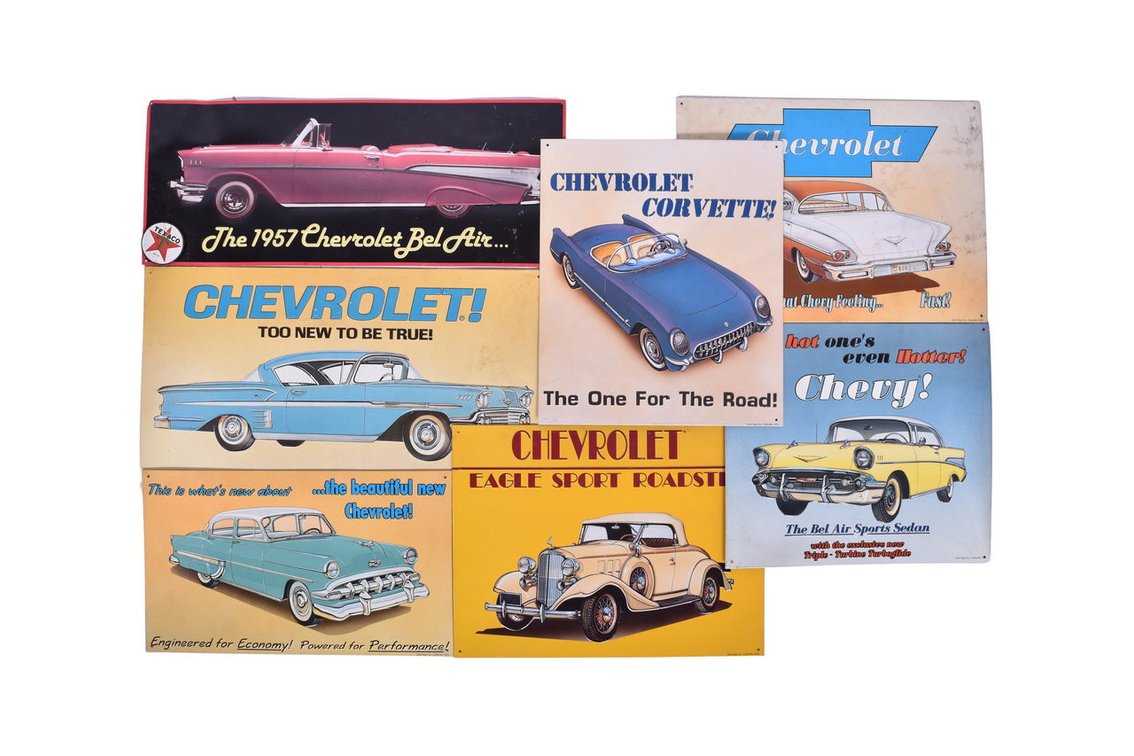 Seven Reproduction Chevrolet Tin Signs