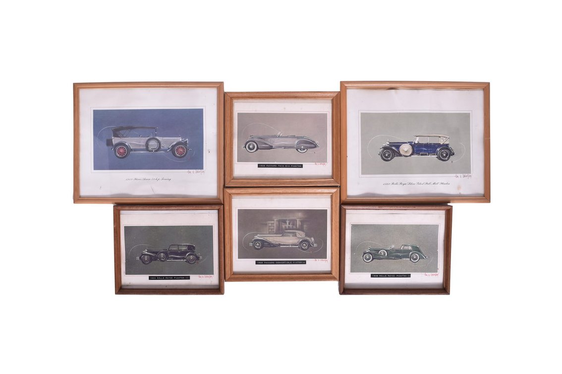 Six Framed Alexis De Sakhoffsky Signed Automobile Art Prints