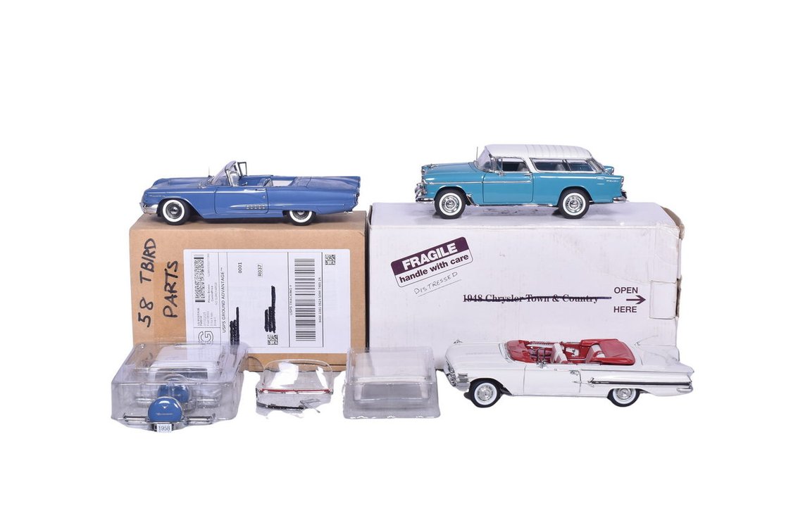 Trio of Danbury Mint 1:24 Diecast Models - 1960 Chevrolet Impala, '55 Nomad, '58 Ford Thunderbird