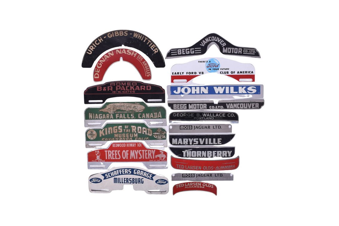 Fourteen Metal License Plate Toppers - Trees of Mystery, Kings of the Road Museum, Niagara Falls