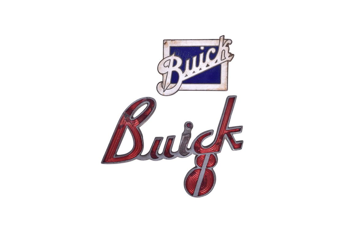 Two Buick Motor Car Radiator Emblem Badges