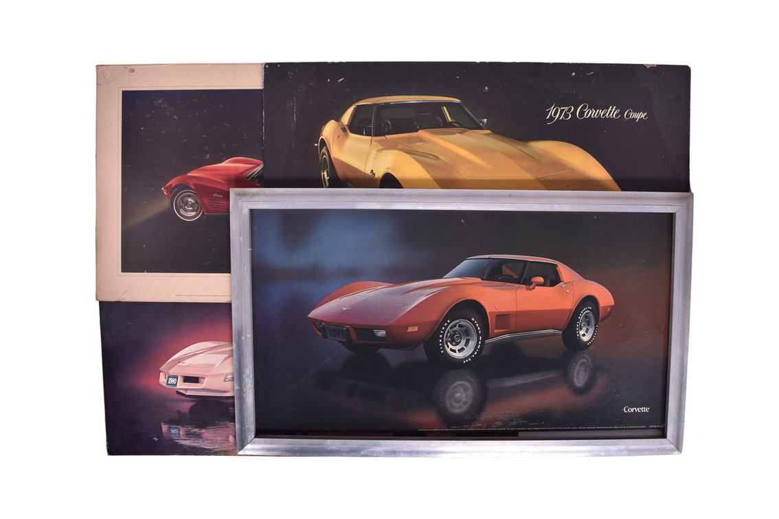 Four 1970s / 80s Chevrolet Dealership Promotional Posters - Corvette and Corvette Coupe