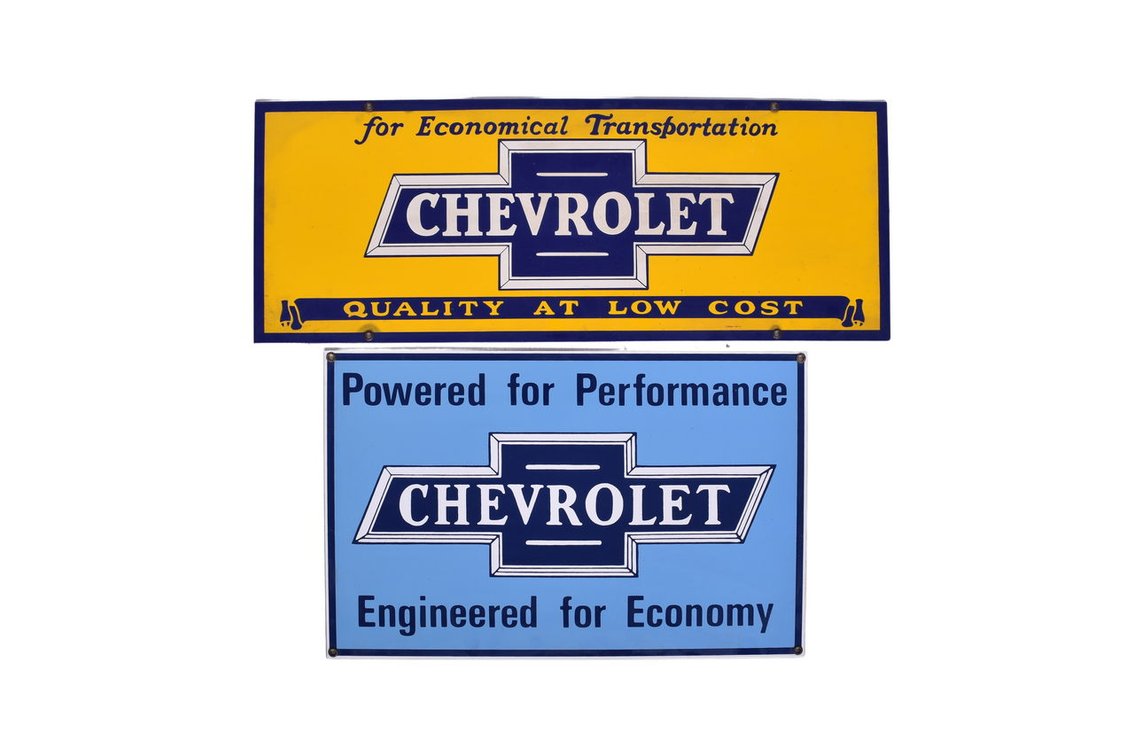 Pair of Reproduction Chevrolet Porcelain Signs