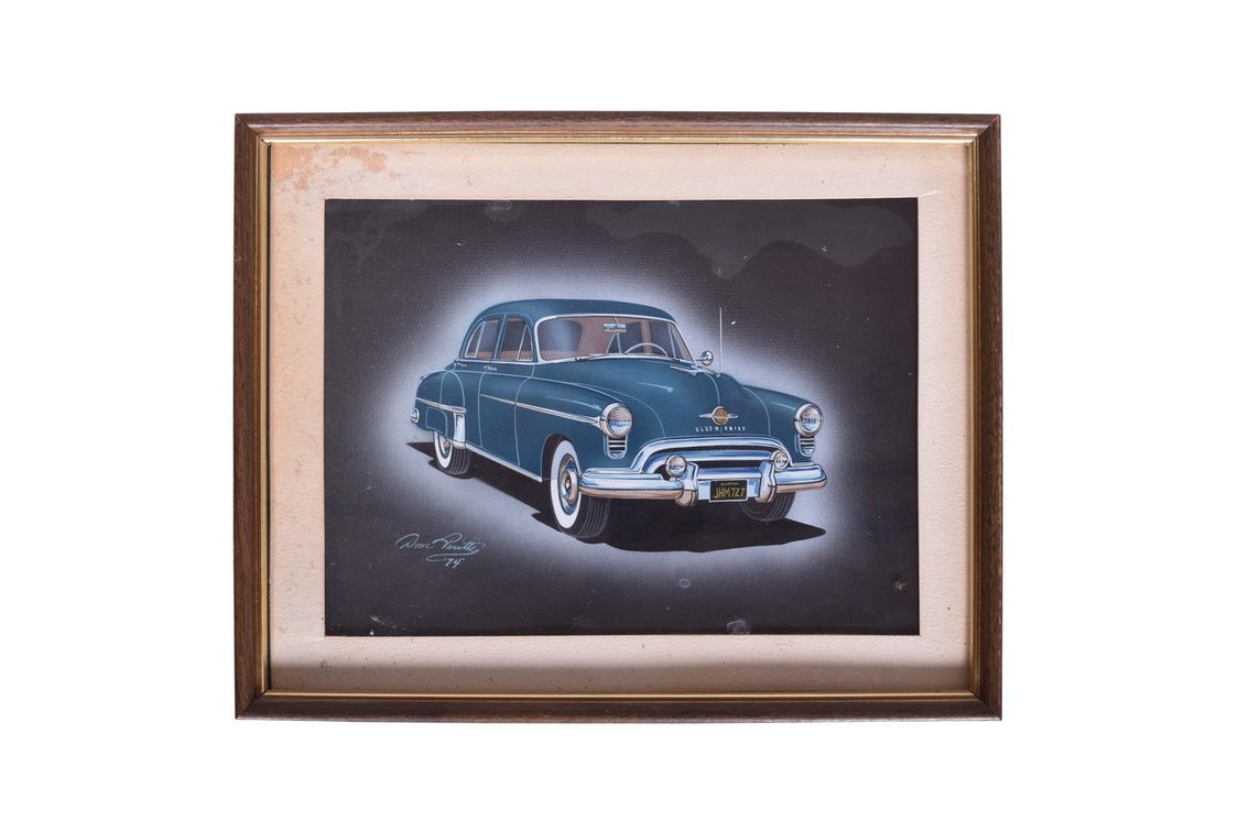 Original Dom Pacitti Signed Artwork 1950 Oldsmobile Classic Car Illustration