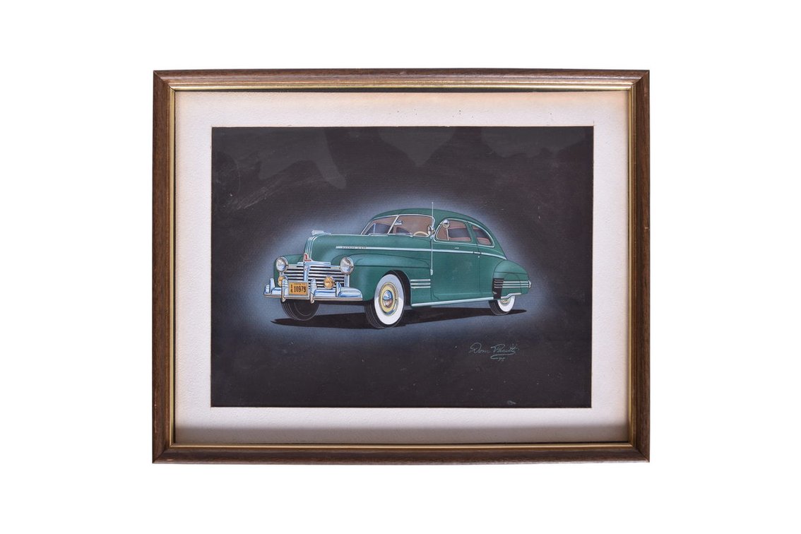 Original Dom Pacitti Signed Artwork 1941 Pontiac Eight Classic Car Illustration